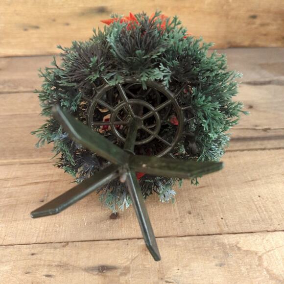 Vtg 1950s Tabletop Plastic Christmas Tree with Red Flocked Ornaments Gold Star - Picture 9 of 10